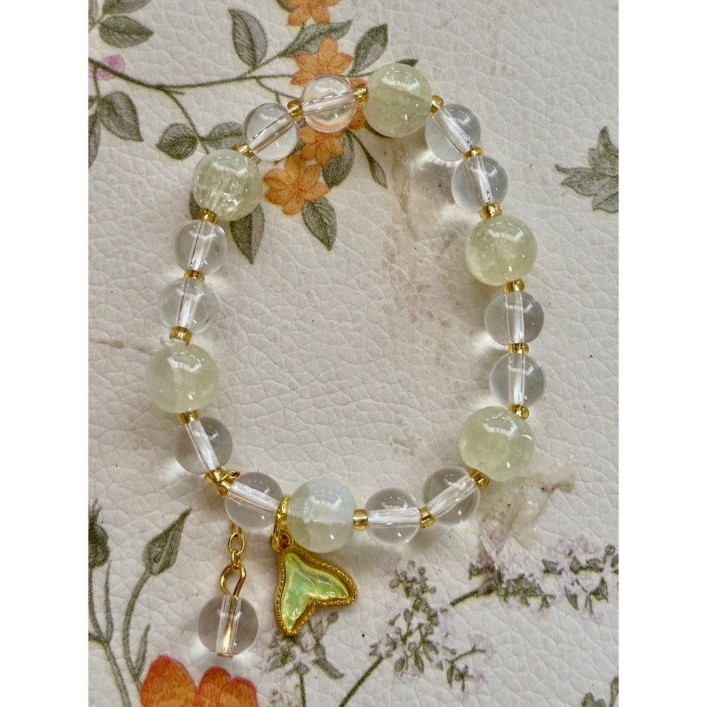 Handmade Bracelet Green Mermaid Tail Charm Goldtone